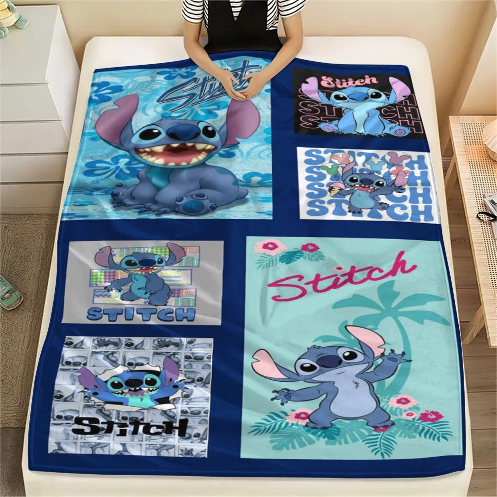 Stitch Multiple Expressions Grid Collage Pink Blue Background Print Flannel Blanket Soft Warm Throw Blanket Sofa Bedroom Decor Gift