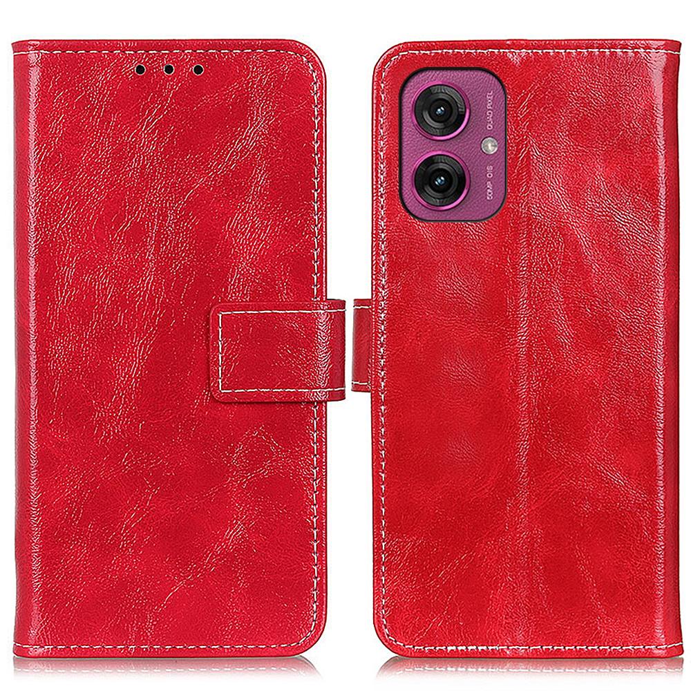 

For Motorola Moto G55 5G Case Crazy Horse Texture Leather Phone Wallet Cover Red