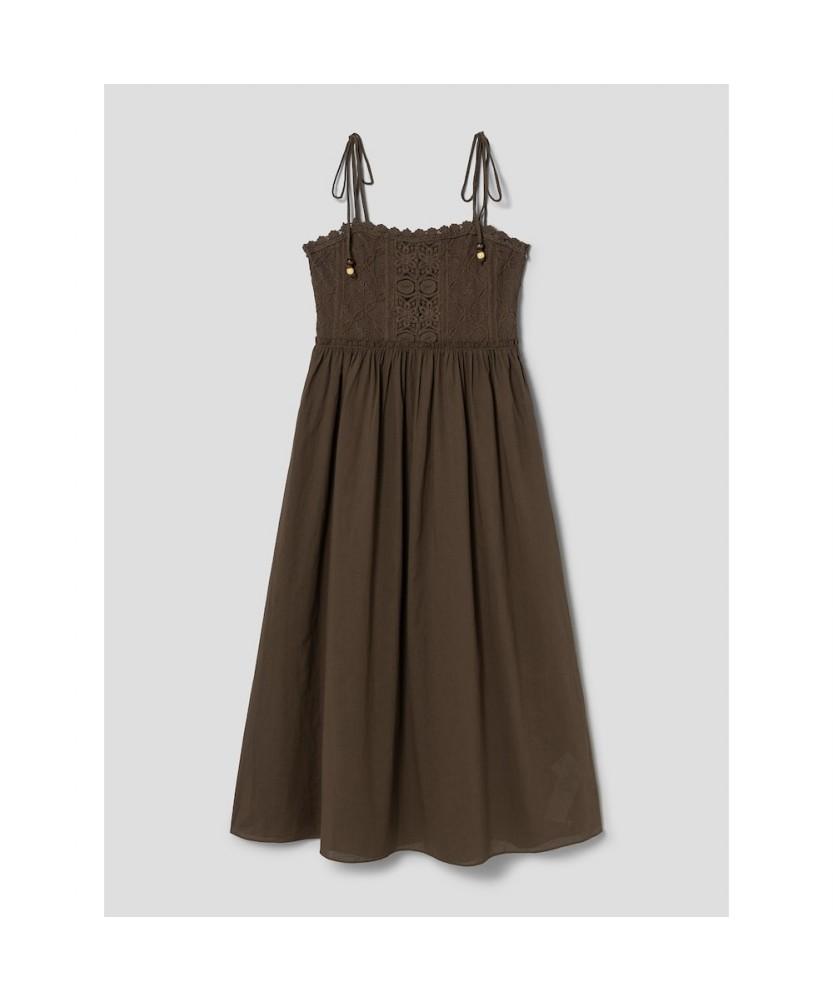 8SECONDS Lace Contrast Sleeveless Long Dress Brown