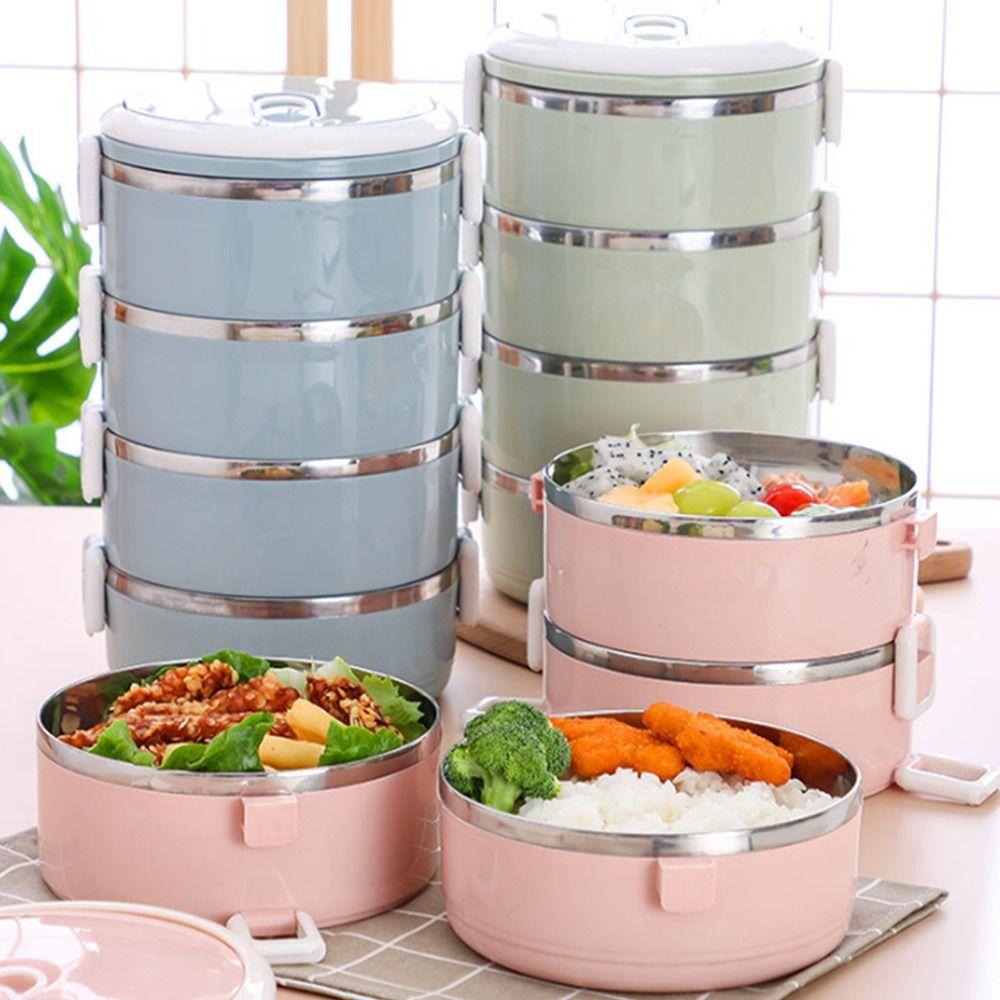 Stackable Food Container Box Round Insulated Soup Thermos Container  for Students&Office Worker