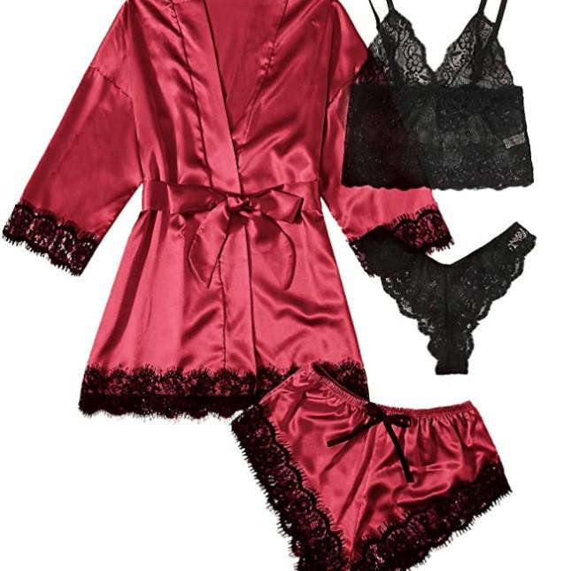 Übergröße Europäischer & Amerikanischer Damen Spitzen-Pyjama- & Lingerie-Set