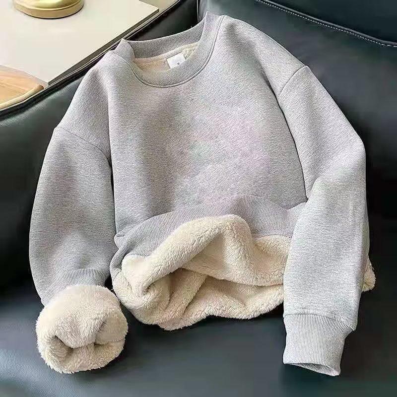 

Men s Autumn Winter Fleece Thick Solid Color Sweatshirt Cold-proof Warm O-neck Clothes 4XL сірий