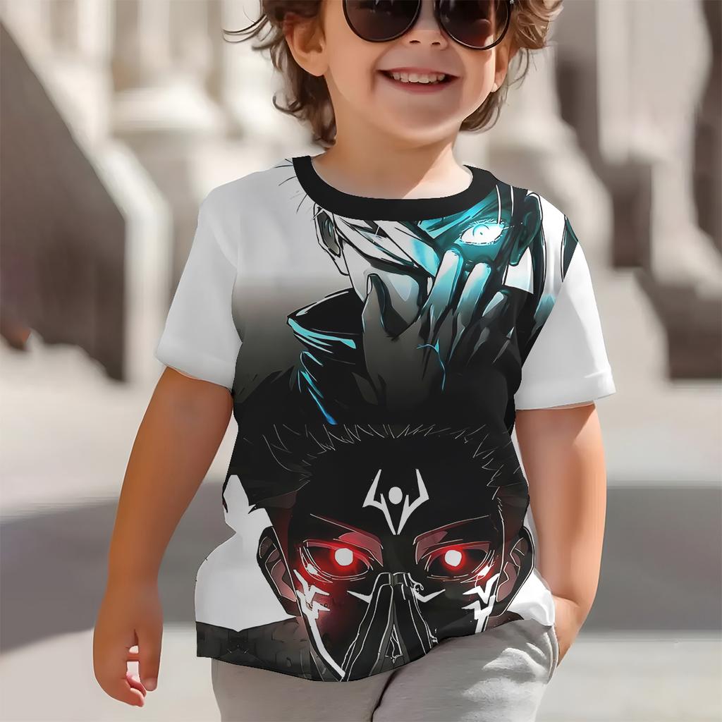 Summer Round Neck 3D Jujutsu Kaisen Satoru Gojo Printed Top Fashionable Casual Short Sleeved Children's Boy T-shirts
