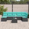 8 Piece Sofa Set with Cushions in Black and Turquoise Poly Rattan