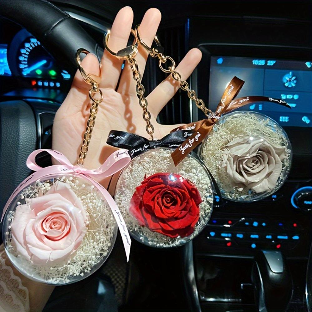 Flowers Rose Keychain Acrylic Ball Rose Car Hanging Valentine's Day Gift for Wife Car Interior Keychain