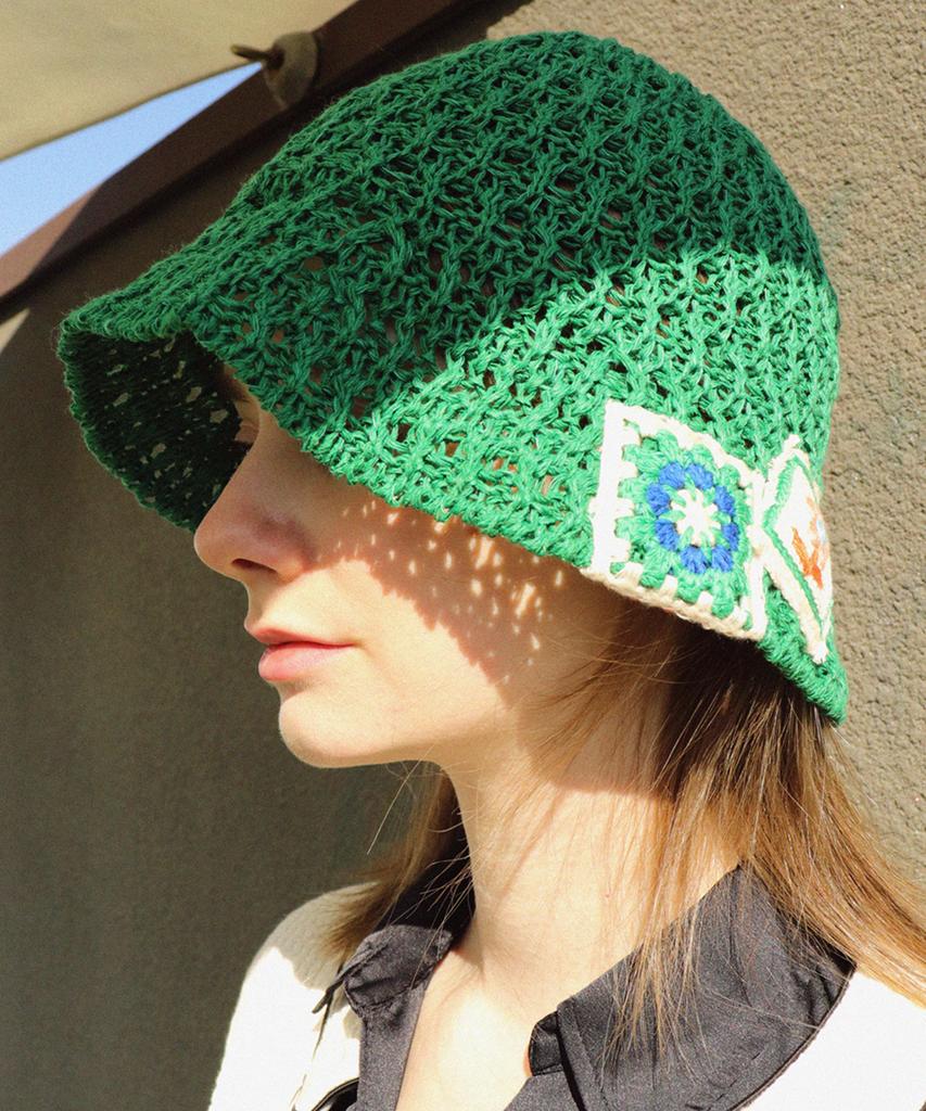 Elkebeullum Flower Net Green Bucket Hat