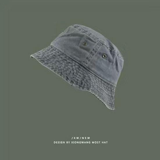 Hong Kong Retro Washed Denim Bucket Hat - Fashionable, Distressed, Versatile, Breathable Sun Hat for a Slim Face Look.