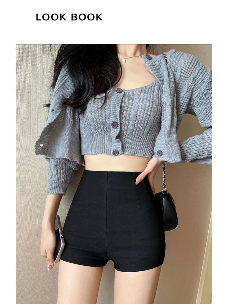 Black High Waist Elastic Shorts - Trendy Autumn 2023 Women’s Casual Wear