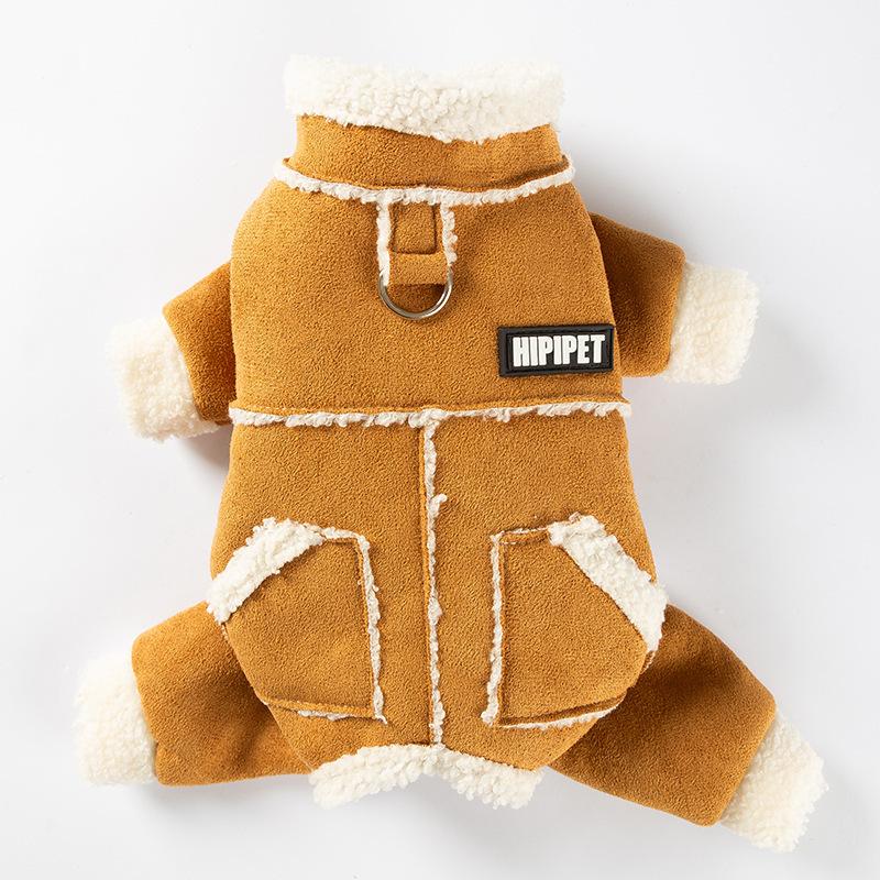 Pet dog British style suede four feet velvet puppy clothes traction