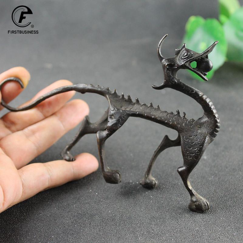 Antique Bronze Mysterious Domineering Dragon Statue Figurine Holder China Mythical Beast Figurines Desktop Decorations Ornaments