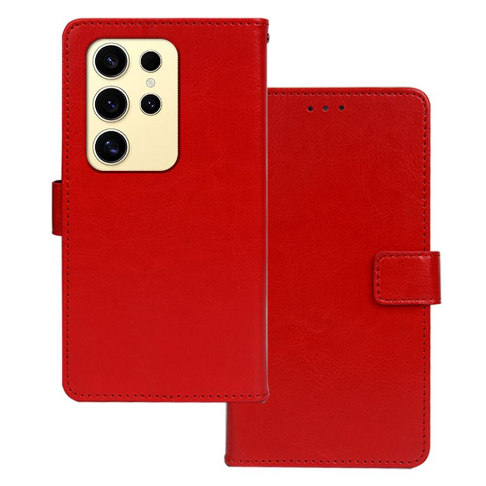 

For Samsung Galaxy S25 Ultra Case Wallet Leather Phone Cover Crazy Horse Texture Red