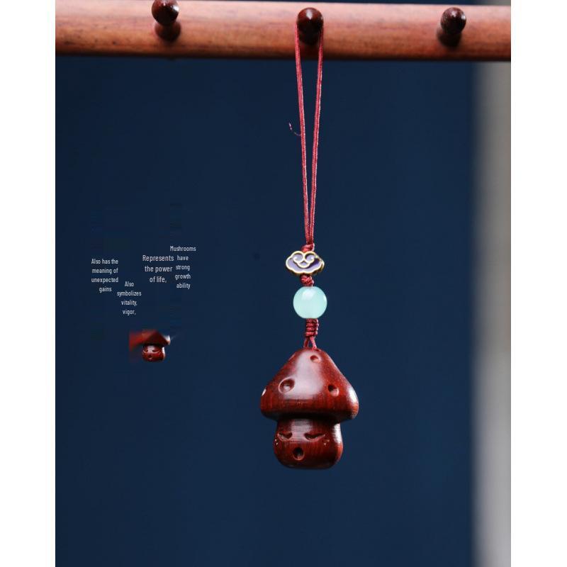 Rosewood & Boxwood Sandalwood Mushroom Carving Pendant Keychain - Cute, Fun, Healing Design for Couples