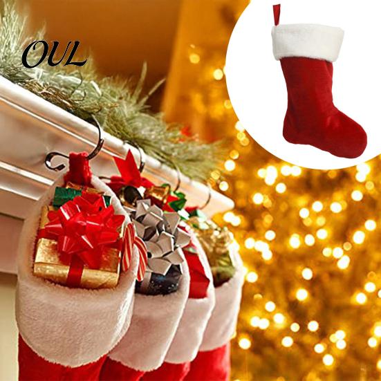 Red White Xmas Party Ornaments 18 Inch Christmas Stocking, Classic Large Fireplace Hanging Plush Stocking Small Toy Storage for with Soft Cuff