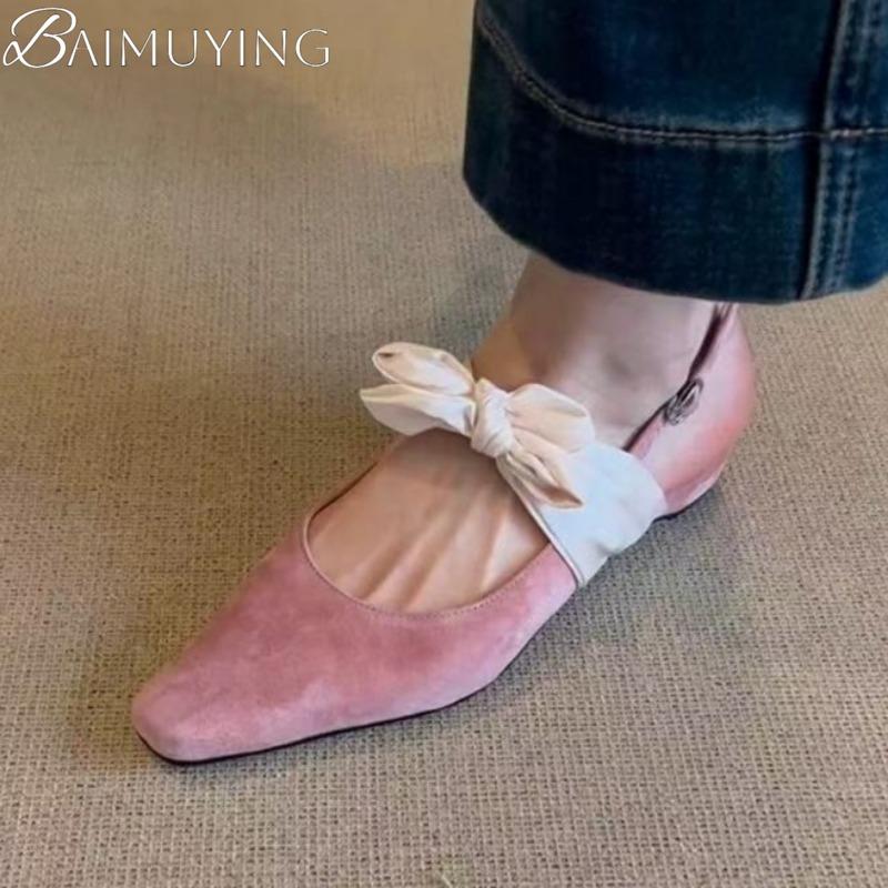 Bow Women Heeled Sandals Square Toe Shoes Woman Slippers Slingback 2025 Summer Elegant Dress Shallow Sandalias De Mujer