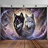 2D Mystical Wolf Tapestry Purple Norse Runes Home Background Decor