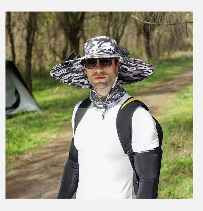 Breathable Fabric Hat with Fan Camouflage Print Solar Fan Cap with Brim Usb Charging for Outdoor Activities Unisex for Fishing