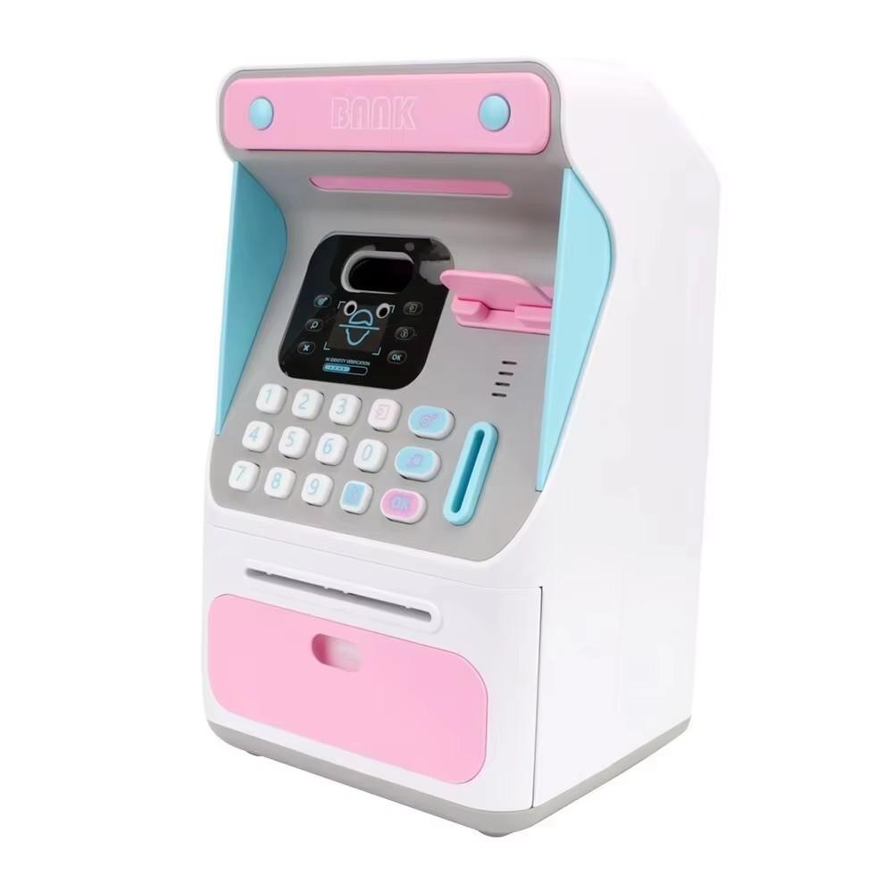 

Simulated Face Recognition Money Boxes Electronic Piggy Bank ATM Machine Cash Box Gift For Kids Auto Scroll Paper Banknote рожевий