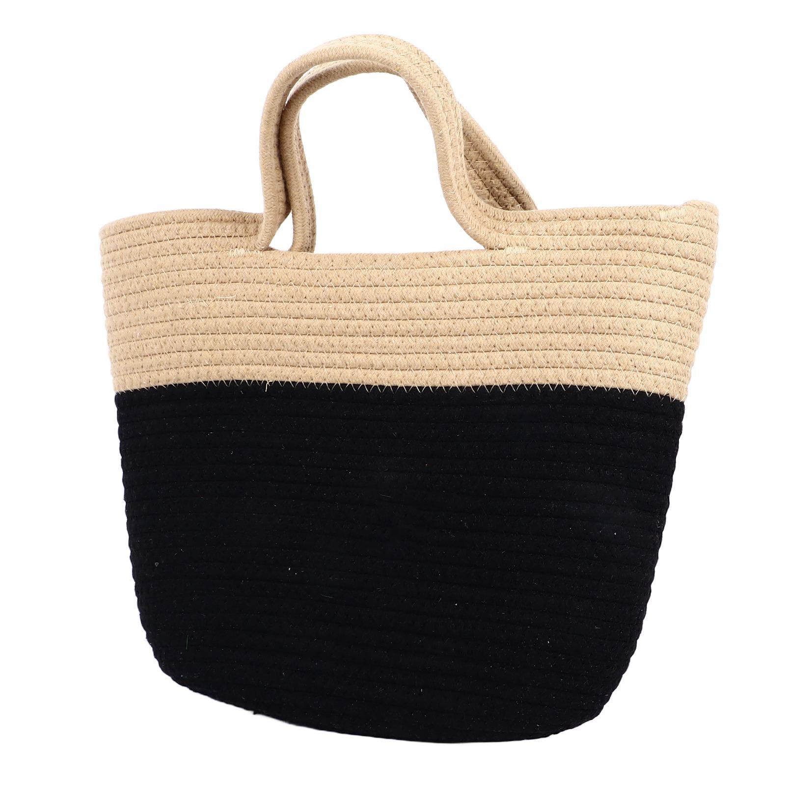 

Сумка ручной работы из плетеной соломы, стильная, контрастного цвета, мягкая ручка, большая вместимость, соломенная сумка для пляжа