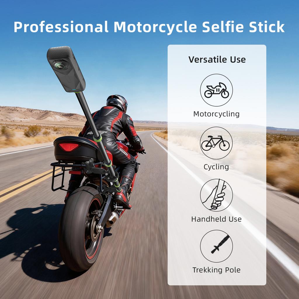 Aluminum Alloy Telescopic Stick Multi-Purpose Riding Selfie Sticks 1/4" Thread Motorcycle Mount Kit for Insta360/GoPro/DjI/SJCAM