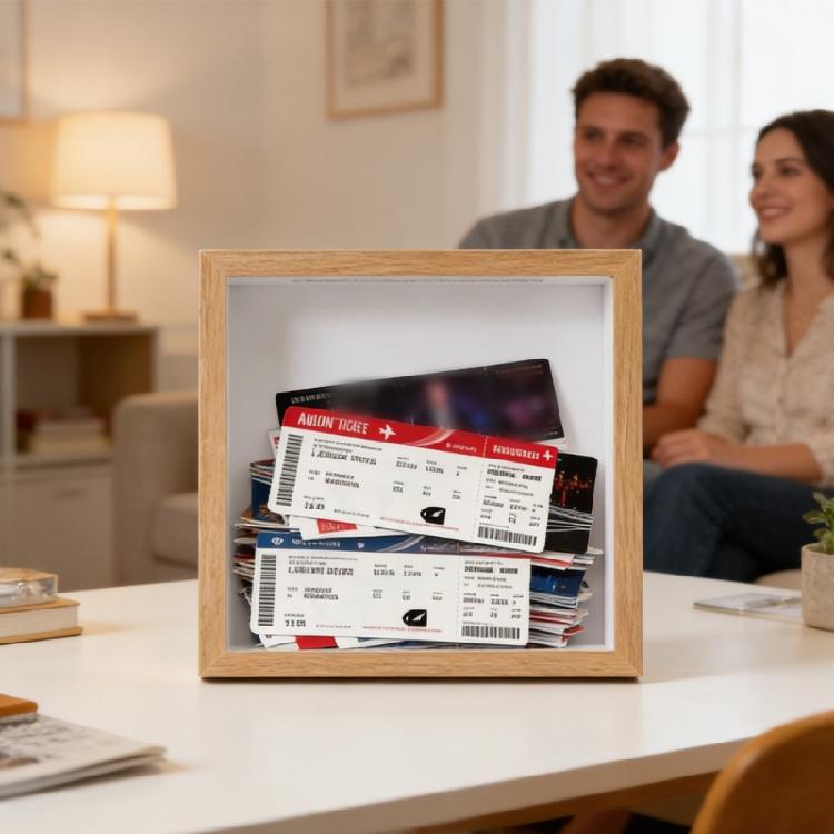 Sturdy Wooden Memory Storage Frame Made To Present Special Event Tickets 20x20cm