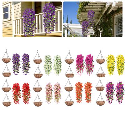 4PCS Artificial Hanging Flowers UV Resistant Plastic Faux Hanging Plants Morning Glory Vines for Outdoor Spring Decoration