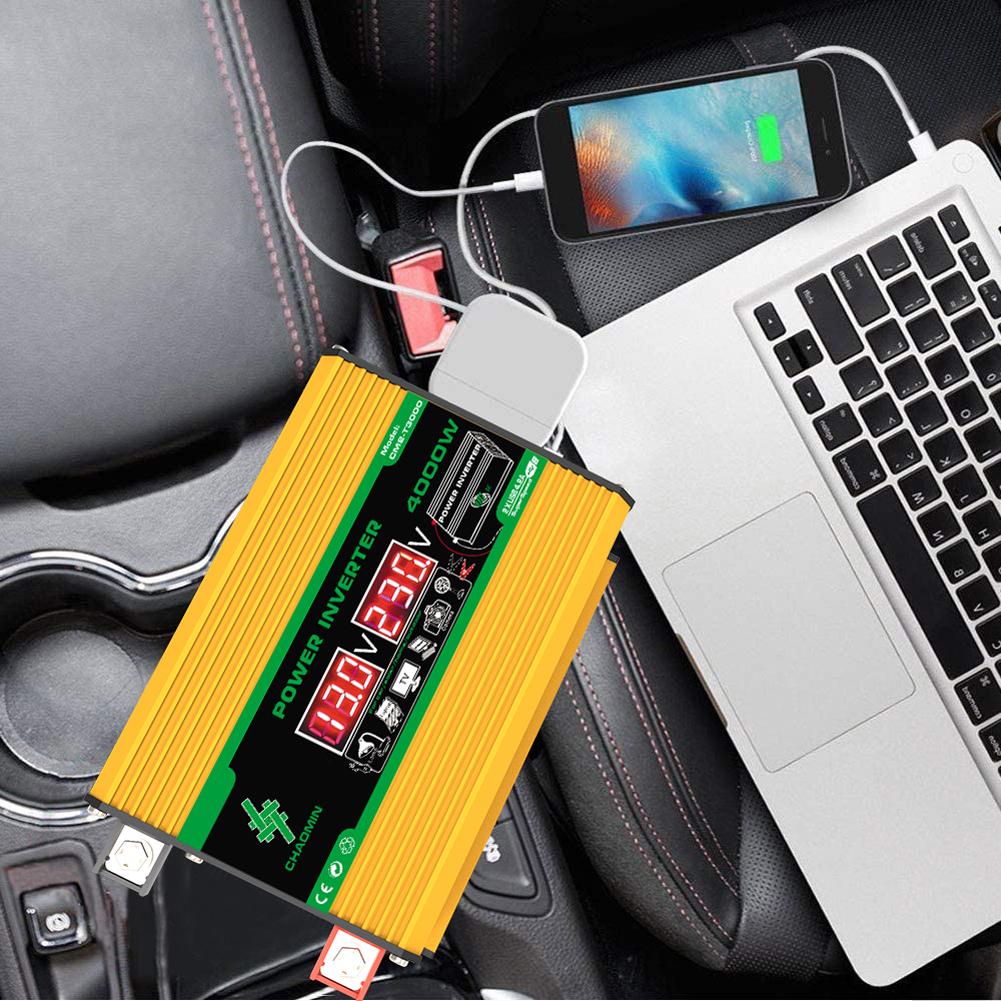 12V To 220V/110V Car Inverter LCD Display Intelligent Power Inverter LED Voltage Display Vehicle Smart Inverter for RV Caravan