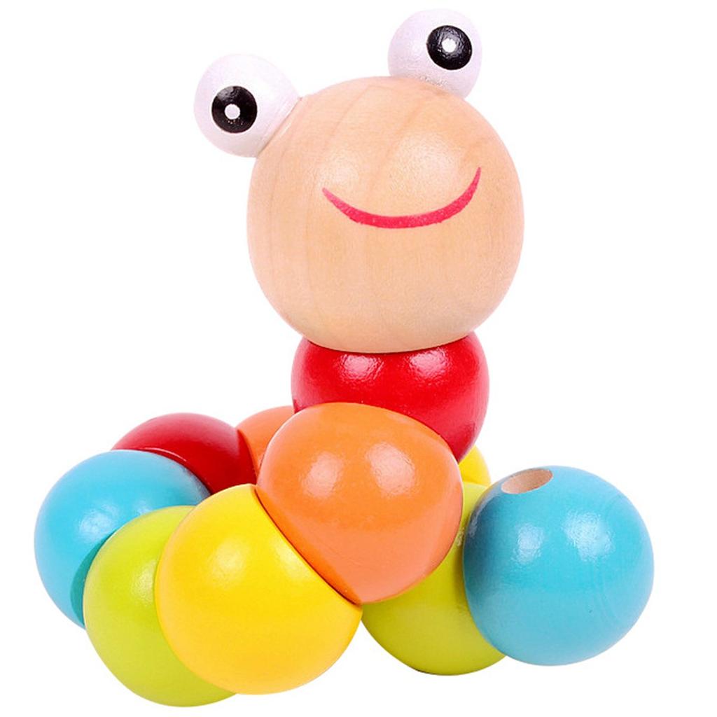 Montessori Wooden Toys Baby's Adorable Caterpillar Puppet Bright Color Kids Early Education Learning Toy for Boy Girl Gifts