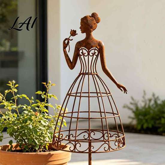 Metal Garden Trellis for Climbing Plants Vintage Lady Stake Rustic Silhouette Plant Support Decorative Structures Landscaping Vines And Flowers,