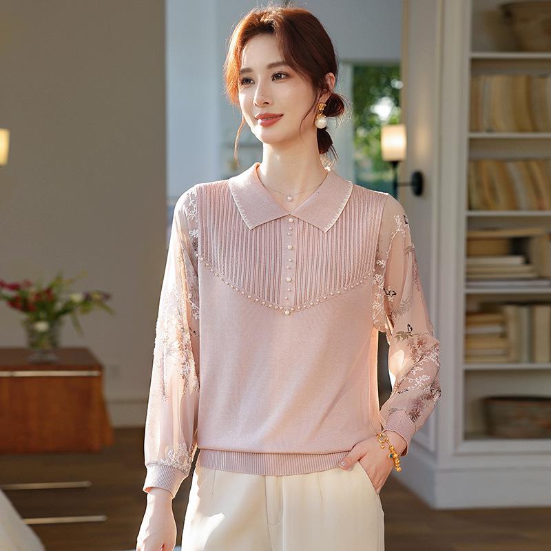 

Retro Spring & Summer Beaded Knit Pullover - Stylish Chinese-Inspired Top for Young Moms L/Recommended 42.5-52.5 kg бежевый
