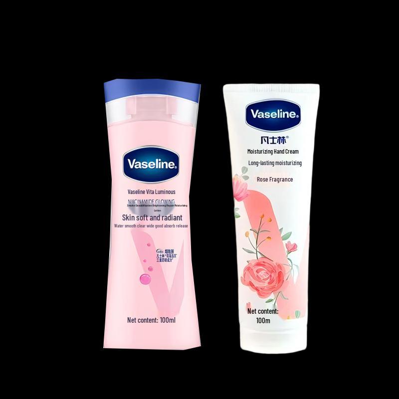 Vaseline Brightening Body Lotion & Rose Hand Cream Set