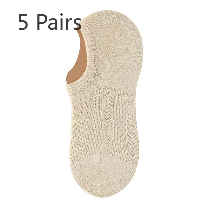 

5 пар женских летних носков Ice Silk Boneless Shallow Mouth Invisible и 7A Antibacterial и Dezodorant 5 Pairs телесный