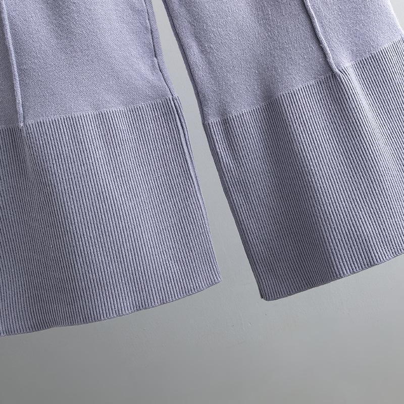 Loose Knit Sweater Suit Autumn Winter Women Horn Sleeve Round Collar Slit Two Piece Sets