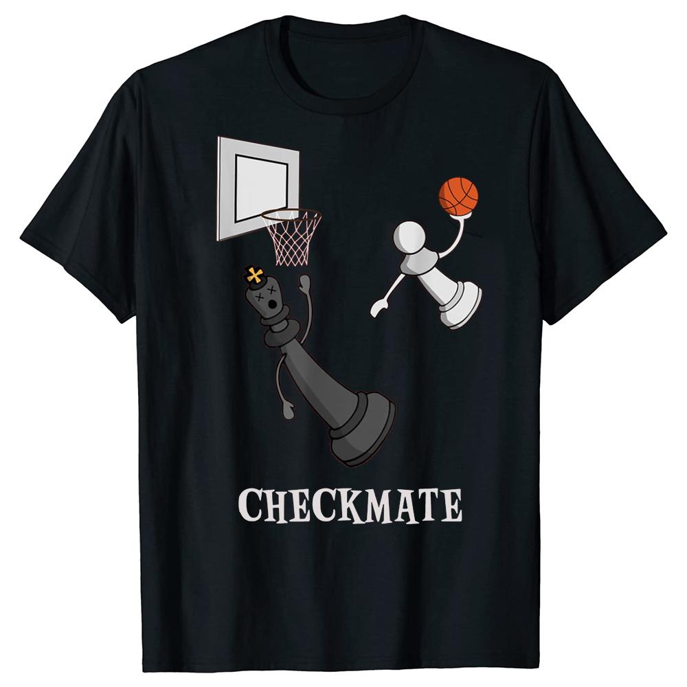 Checkmate Fun Tshirt Chess and Basketball Match Chess Board Pattern Casual Cotton Short Sleeve Birthday Gift Mens Tshirt S
