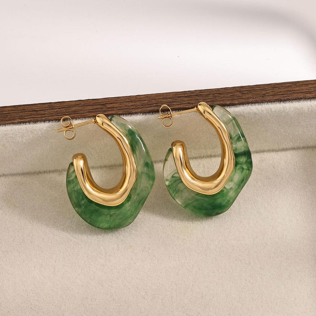 Exaggerated Gradient Vintage Irregular C Shaped Resin Hoop Earrings For Women