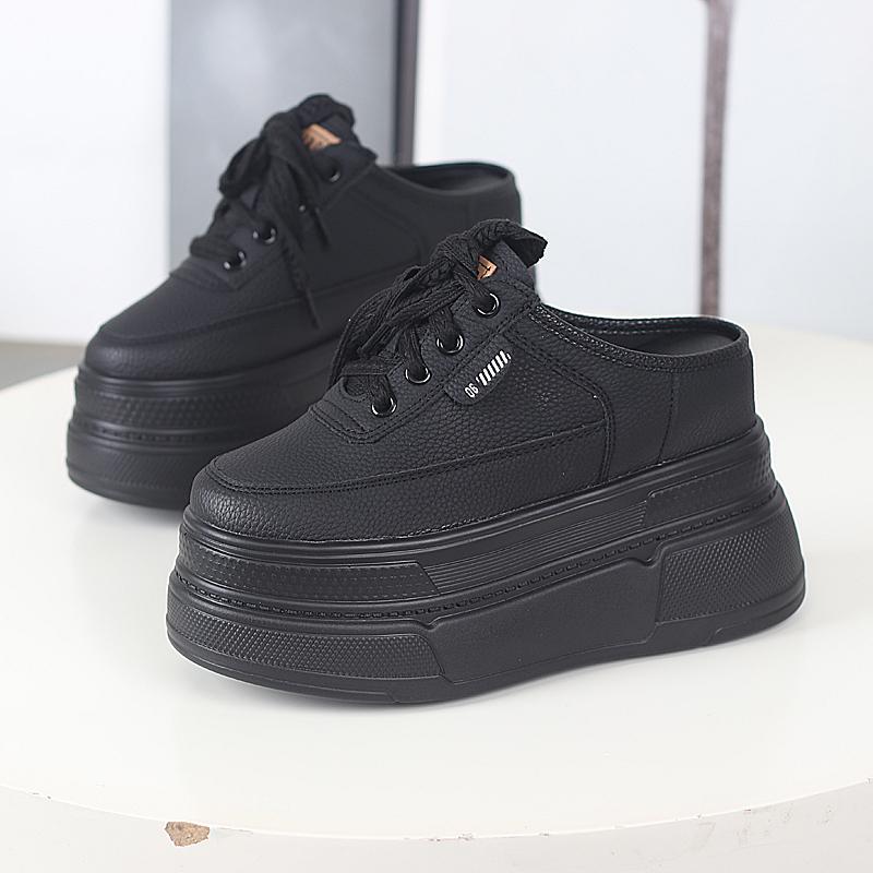 Fashion 12CM Patent Synthetic Leather Platform Wedge Casual Pumps Chunky Heels High Brand Summer Slipper Fashion Sandals Shoes