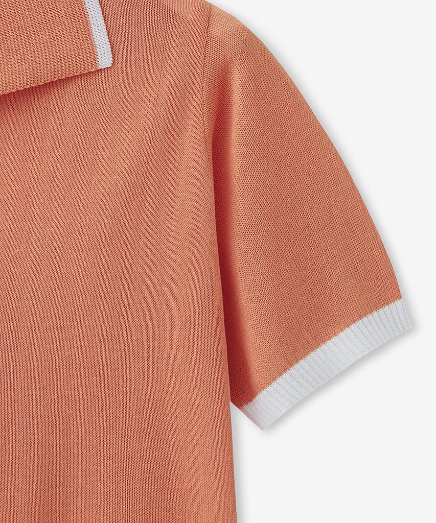 BLOND9 Cool Coloration Collared Short Sleeve Knit_Orange
