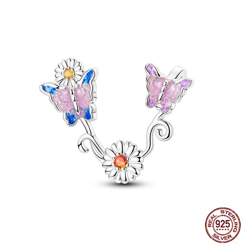 Purple Charms Copper Fit Original Pendant Bracelet Butterfly Glass Heart Feather Clip Charm Dangle Luminous Bead Diy Jewelry