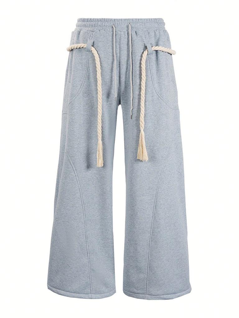 Men's Spring and Autumn Drawstring Wide Leg Mopping Pants Grey Simple Scimitar Sweatpants Trend