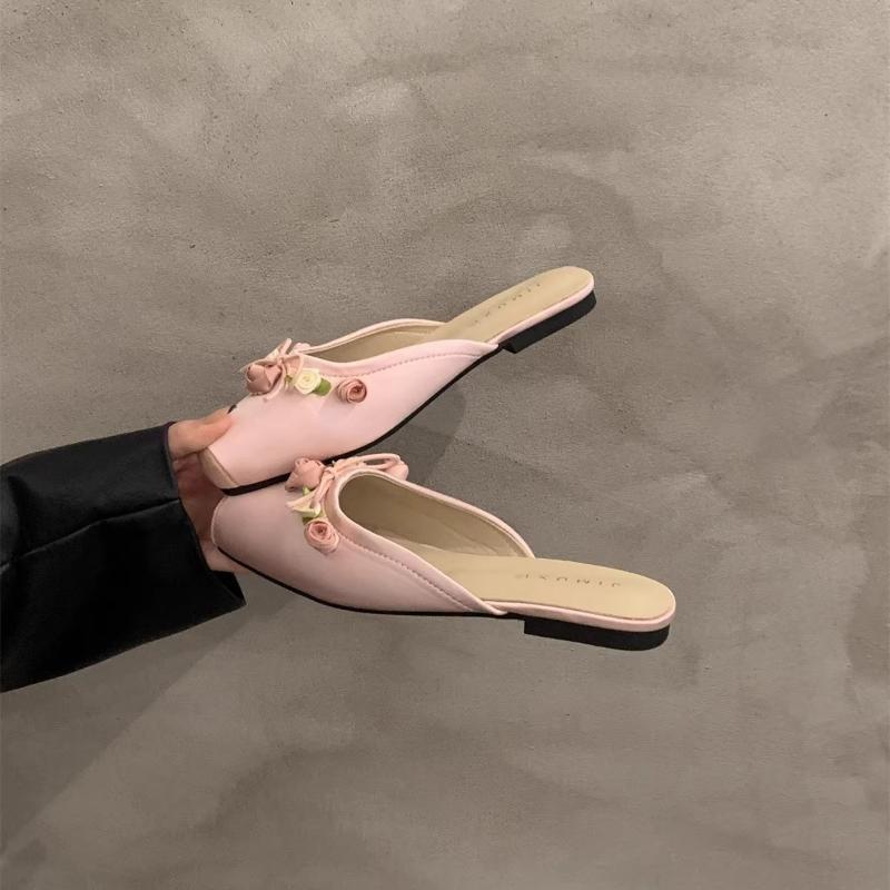 2024 New Women Baotou Half Slippers Ladies Square Toe Thick Heel Muller Sandals for Outer Wear Flat Bottom Zapatos Mujer Summer