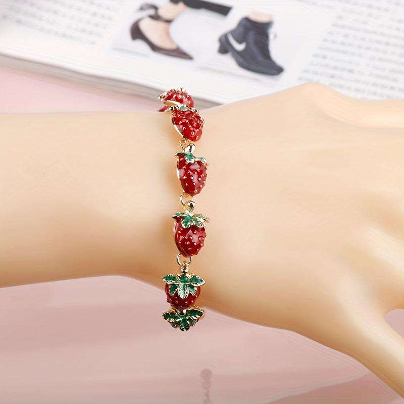 Strawberry Drip Oil Alloy Bracelet - Fresh Holiday Birthday Gift for Girls