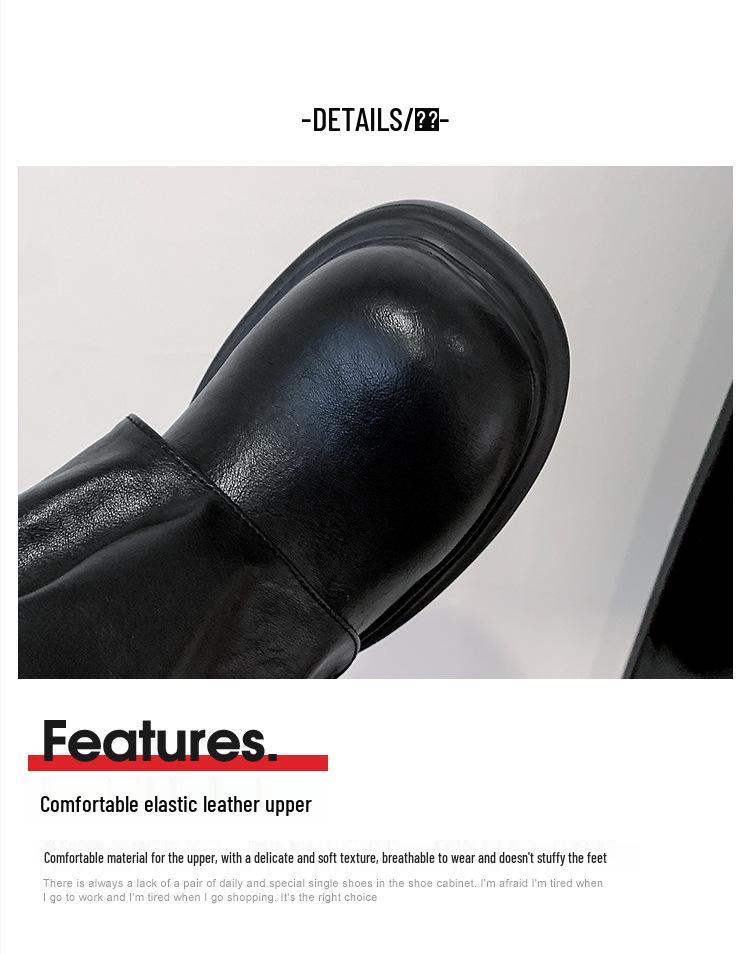 Women's Soft Leather Knee-High Ruched Boots with Thick Sole - 2024 Autumn/Winter