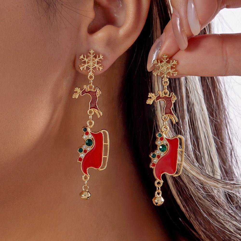 Rhinestone Christmas Earrings Dripping Oil Christmas Jewelry Sweet Xmas Drop Dangle Stud Party