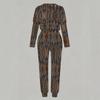 Female Round Neck Long Sleeve Top And Elastic Waist Straight Leg Trousers Two Piece Leisure Outfit