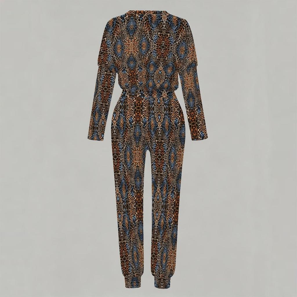 Female Round Neck Long Sleeve Top And Elastic Waist Straight Leg Trousers Two Piece Leisure Outfit