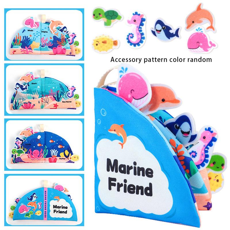 

Infant Tear-Resistant Crinkle Cloth Book With Bite-Safe Textures - Early Learning Sensory Toy For 0-12 Months Ocean Animals 4 Pages
