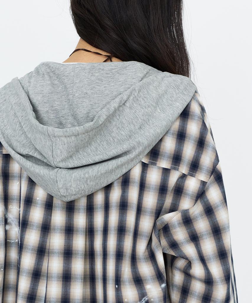 MONGDOL Oversized Check Graphic Hoodie Gray Mdsh028Gray