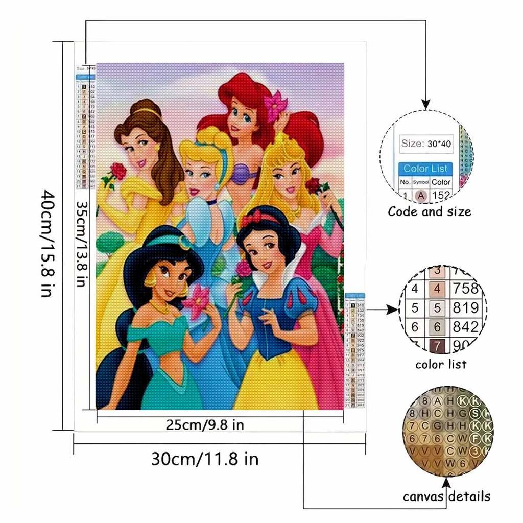 Full Round Diamond Painting Princesses Art Rhinestone Picture Mosaic DIY 5D Cross Stitch Embroidery Home Decoration