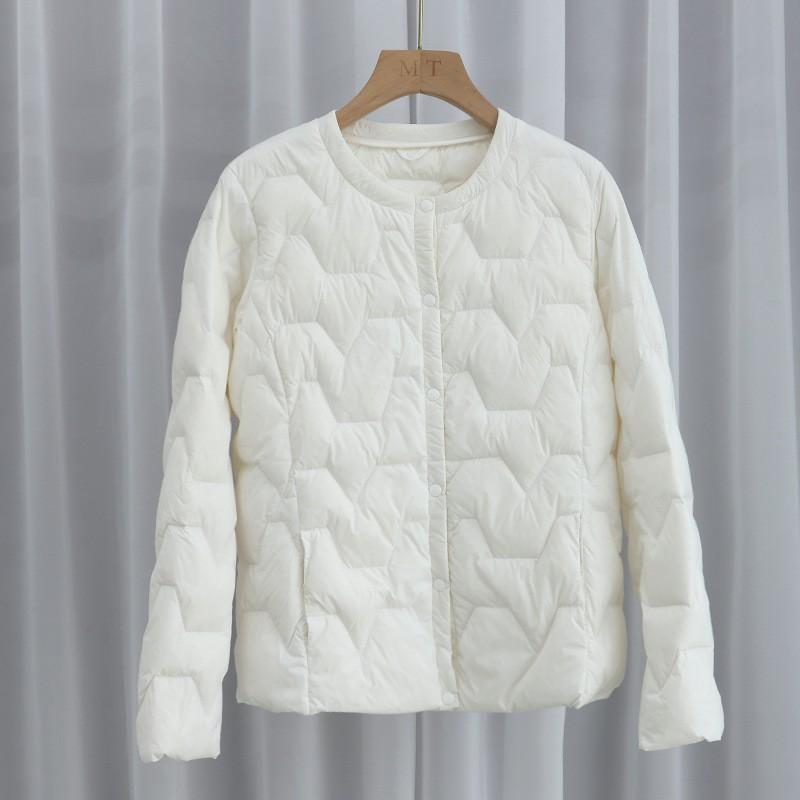 Womens Lightweight Short Down Jacket Inner Layer Round Neck Warm Outerwear Winter