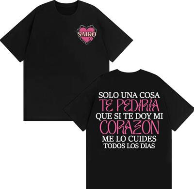 Rapper SAIKO Corazón Album Letters Print Tee Shirt Men Fashion Hip Hop Gothic Tshirt Cotton Pure Casual Hip Hop T Shirt