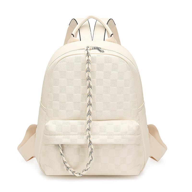 Schoolbag Backpack Women's Summer New Simple Versatile Large Capacity Textured College Student School Bag Temperament Woven Backpack
